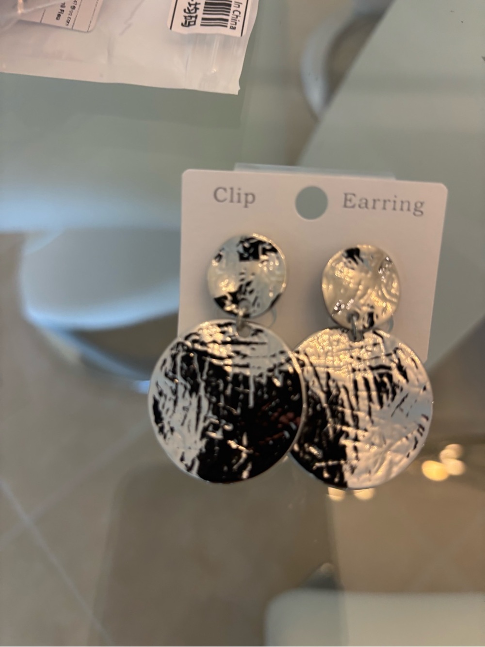 Black and White Textured Double Disc Clip-On Earrings